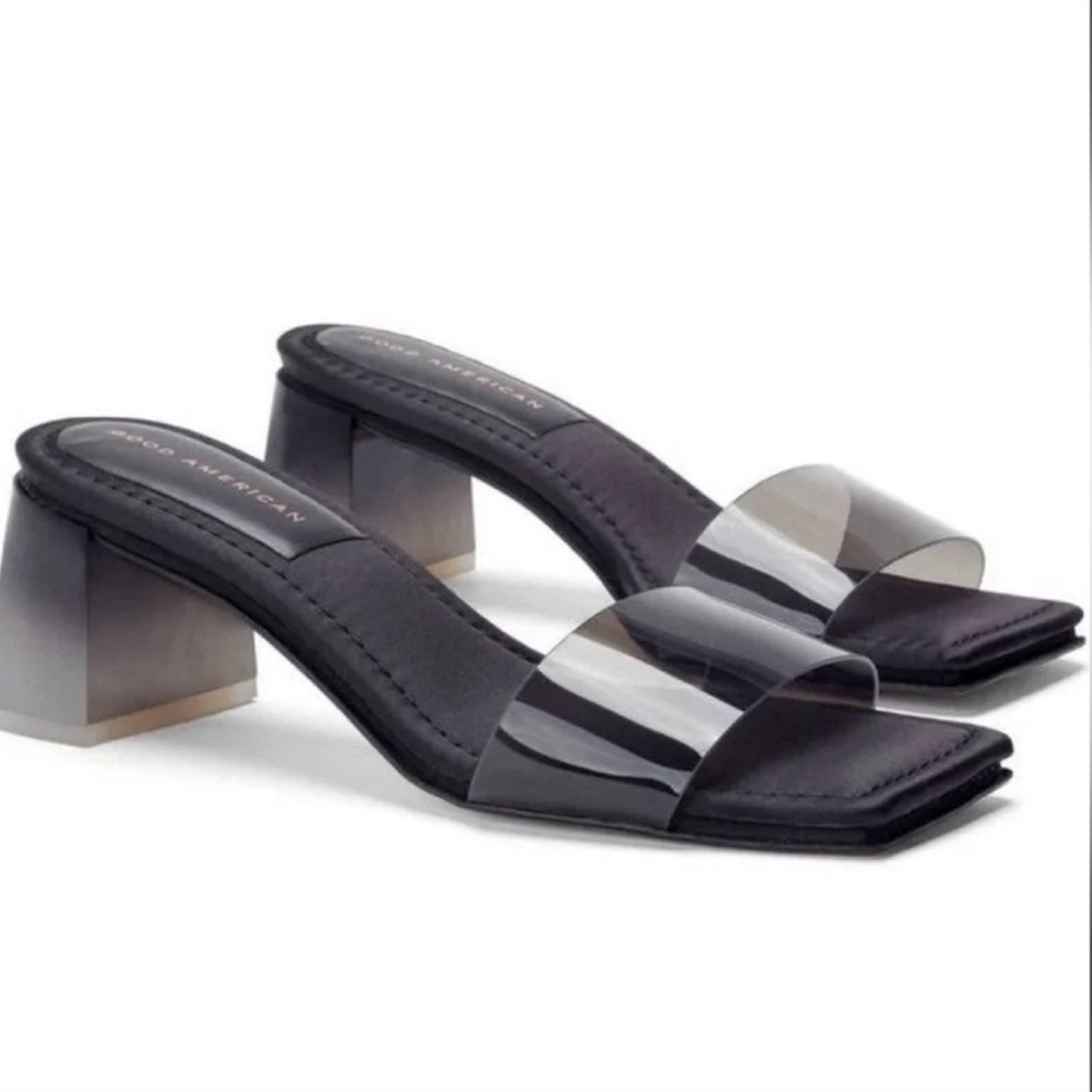Good American Black Block Heel Sandal
